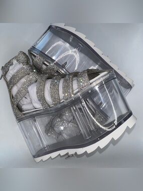 YRU Rhinestone Platform Heels Clear Chunky Glitter Festival Rave NEW women’s 7